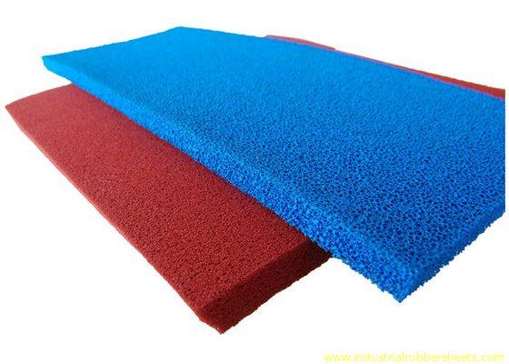 Good Resilience Smooth Open Cell Silicone Foam Rubber Sheet , Silicone Sponge Rubber Sheet In Blue , Red Color